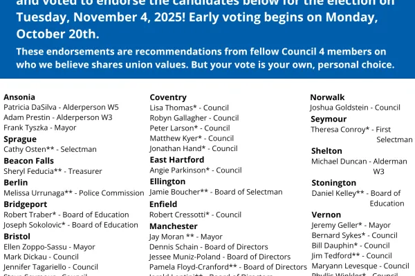 Flyer listing the AFSCME Council 4 Endorsements