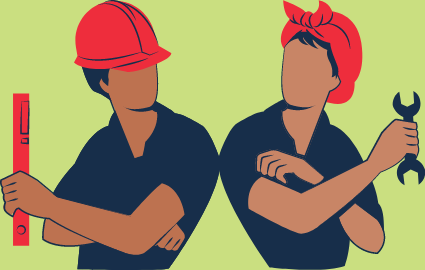 Man and woman at work in cartoon style