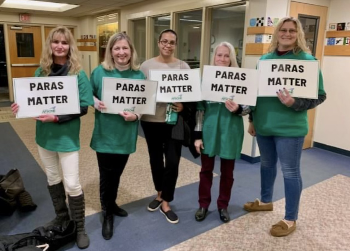 Stonington Paraeducators at their first Board of Education meeting in March 2022.